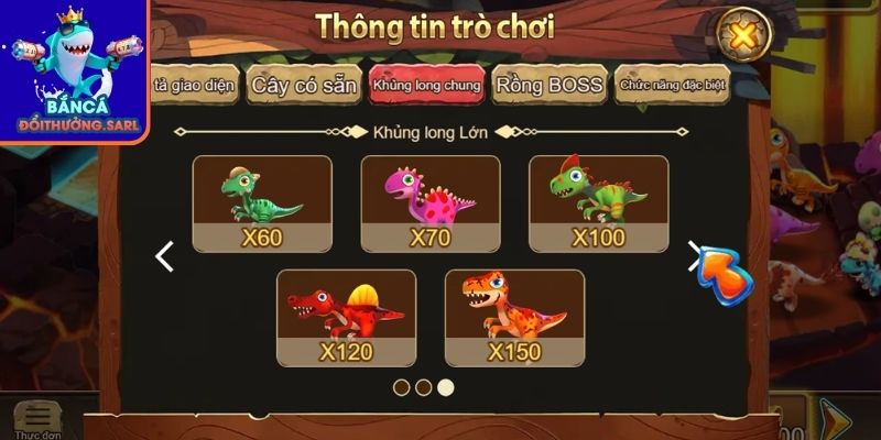 Khủng long, rồng boss và hệ số thưởng chi tiết trong game